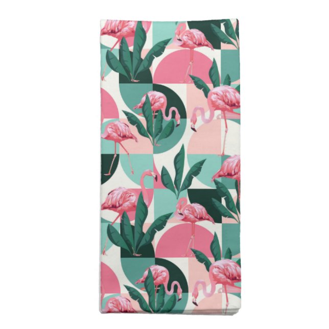 Cloth Napkin-Flamingo Tropical Palms Print Napkin (Folded)