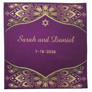 Cloth Napkin Gold Mandala on Purple Add Names