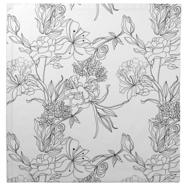 Cloth Napkins - Black and White Floral Pattern (Front)