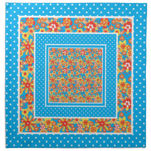Cloth Napkins, Orange Floral, Turquoise Polka Dots Napkin