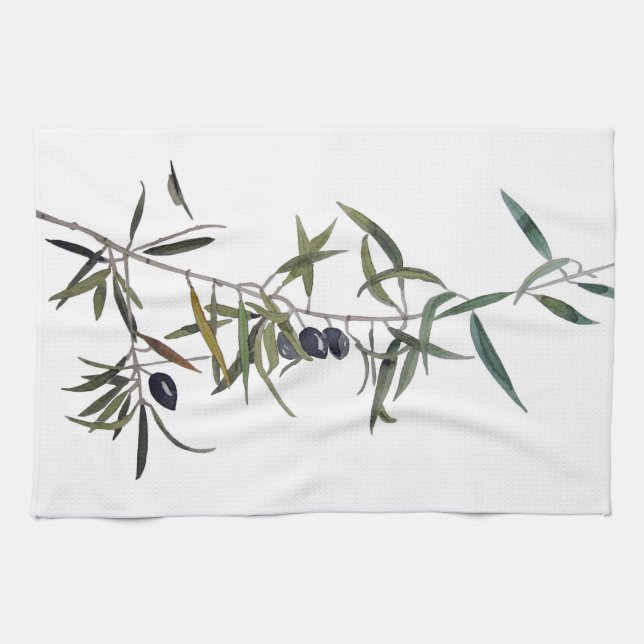 Cloth of kitchen with watercolor of olive tree (Horizontal)