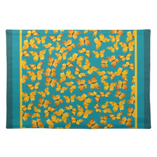 Cloth Place Mat, Golden Butterflies on Teal Placemat