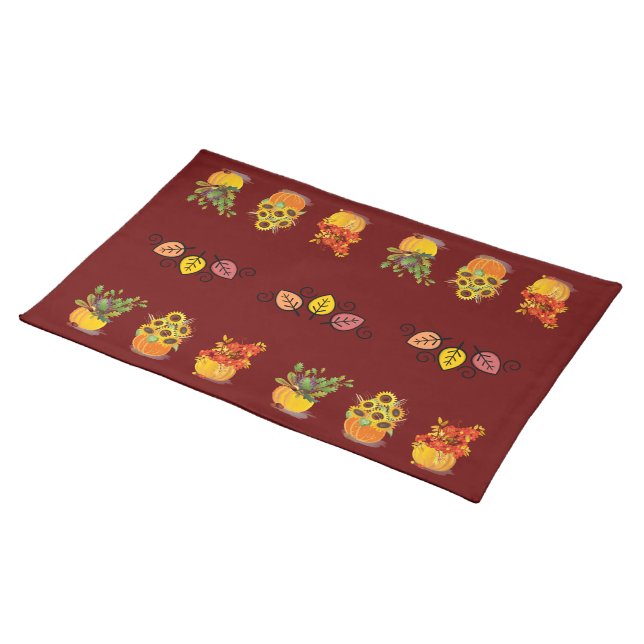Cloth Placemat Autumn Leaves & Bouquets (On Table)