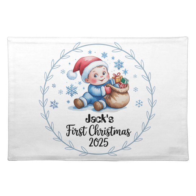 Cloth Placemat-Baby’s First Christmas Personalized Placemat (Front)