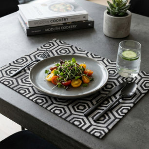 Cloth Placemat Black White Hexagon Geometric