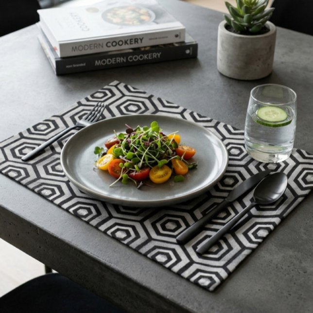 Cloth Placemat Black White Hexagon Geometric (Creator Uploaded)