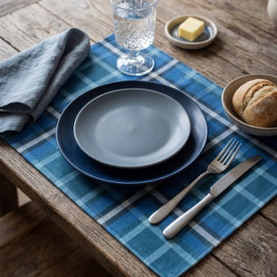Cloth Placemat Blue Tartan Plaid Check Pattern
