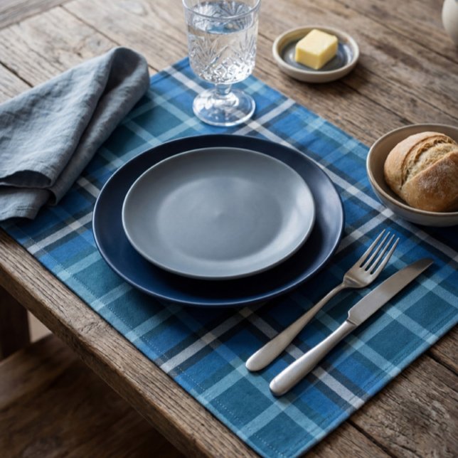 Cloth Placemat Blue Tartan Plaid Check Pattern (Creator Uploaded)