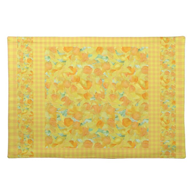 Cloth Placemat, Golden Daffodils, Check Gingham Placemat (Front)