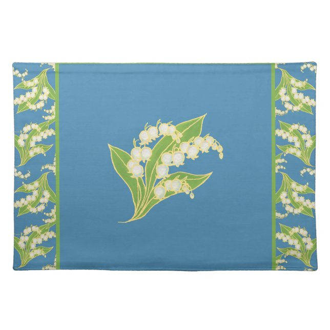 Cloth Placemat: Lilies of the Valley on Blue Cloth Placemat (Front)