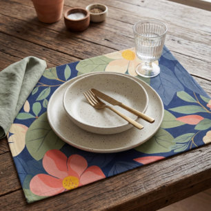 Cloth Placemat Navy Peach Pink Floral Botanical