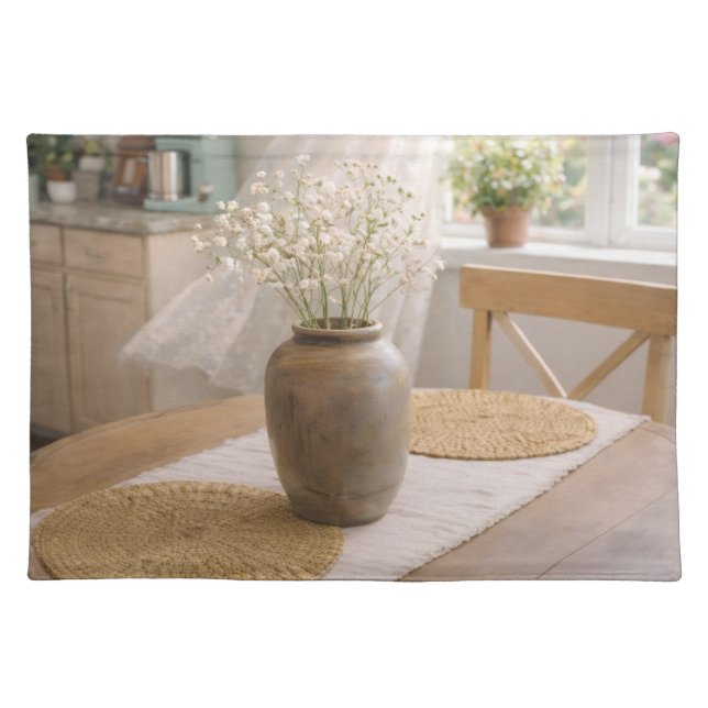 Cloth Placemat Neutral Farmhouse Baby's Breath (Front)