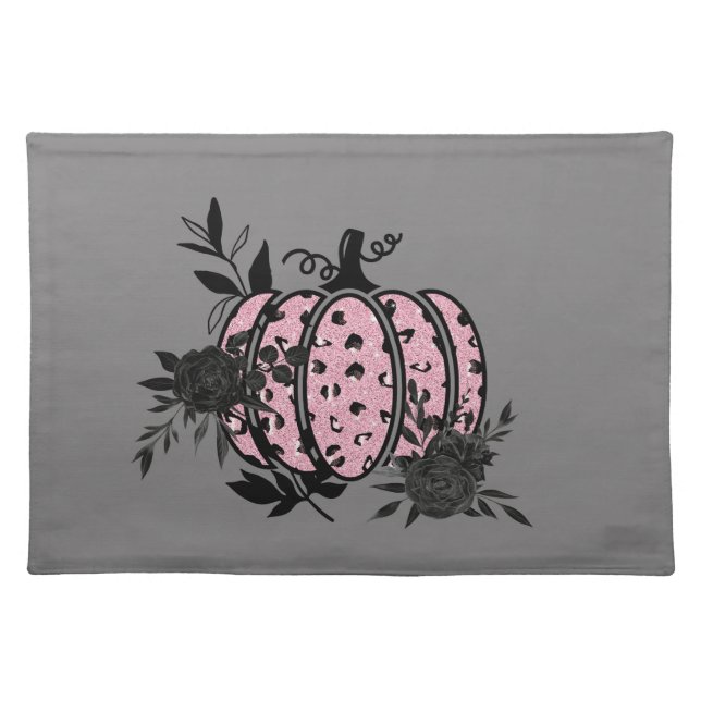 Cloth Placemat, Pink and Black Leopard Pumpkin Placemat (Front)