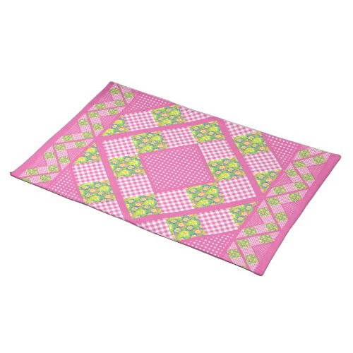 Cloth Placemat Pink Primroses Polkas and Gingham