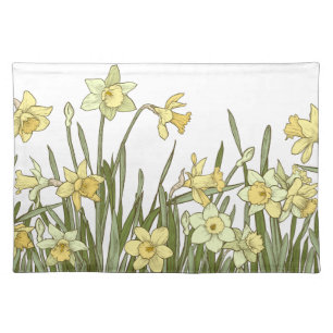 Cloth Placemat with yellow daffodils