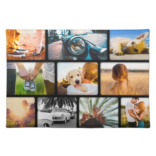 Cloth Placemat Your 10 Photo Collage Black