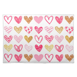 Cloth Placemats - Pink and Gold Love Hearts