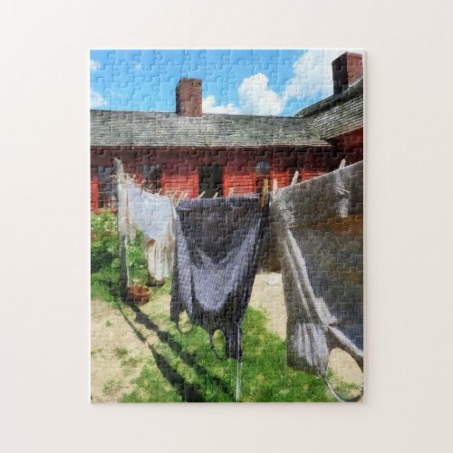 Clothes Hanging on Line Closeup Jigsaw Puzzle