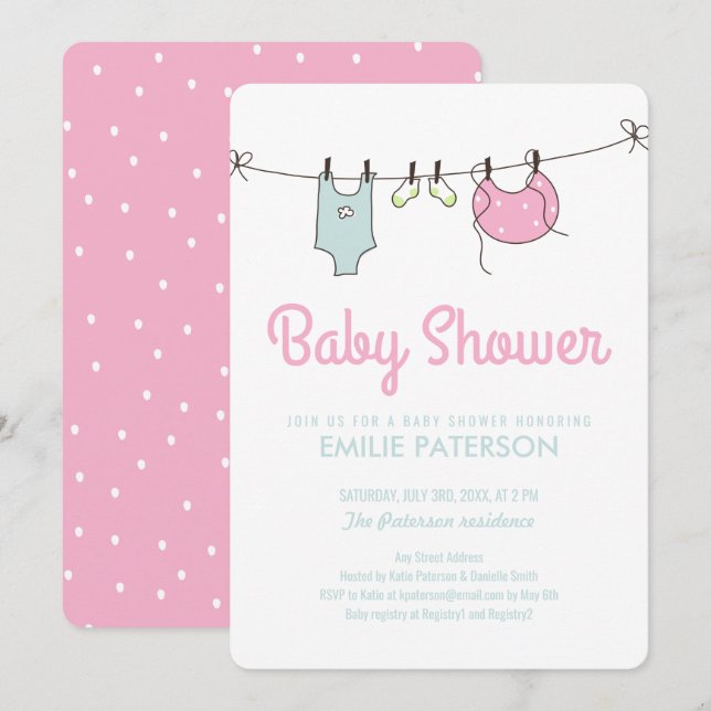 Clothes Line Baby Shower Invitation (Front/Back)