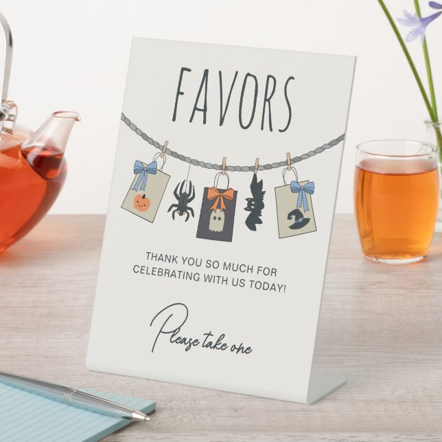 Clothes Line Blue Halloween Baby Shower Favors Pedestal Sign (In SItu)