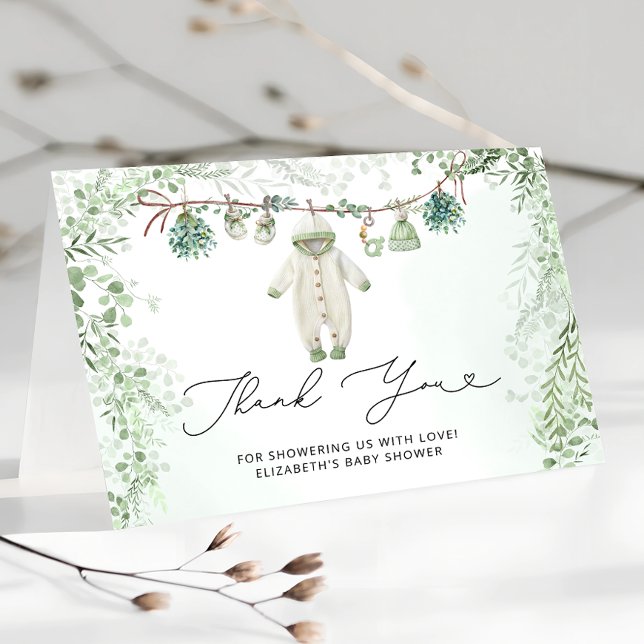 Clothes Line Eucalyptus Baby Shower Thank You Card (Creator Uploaded)