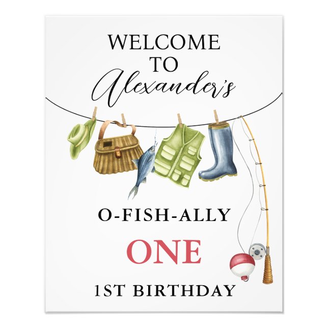 Clothes Line O-Fish-Ally One Birthday Welcome Sign (Front)