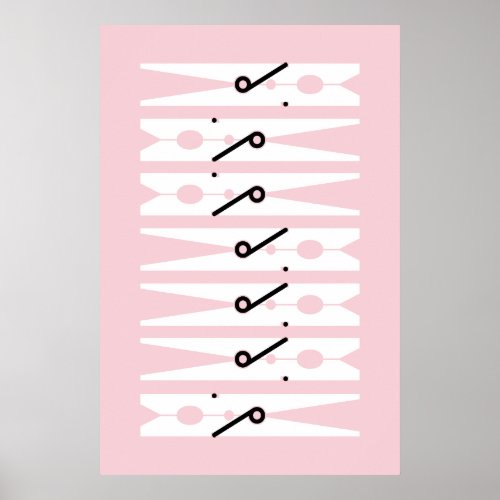 Clothes Pins Black White and Pink Laundry Room Poster