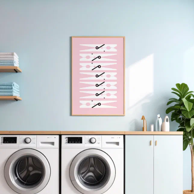 Clothes Pins Black White and Pink Laundry Room Poster | Zazzle