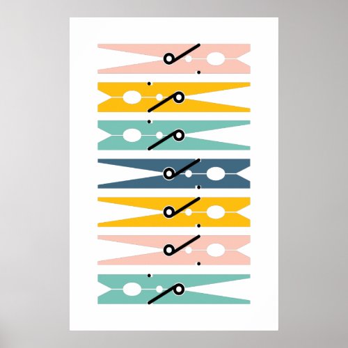 Clothes Pins Bright Color Laundry Room Art Poster