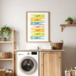 Clothes Pins Retro Color Laundry Room Art Poster<br><div class="desc">A fun way to brighten up the mundane task of doing laundry, this large poster print can be hung both vertically or horizontally and features a collection of simply illustrated clothes pins in a palette of cheerfully retro bright colors.</div>