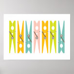 Clothes Pins Retro Color Laundry Room Art Poster<br><div class="desc">A fun way to brighten up the mundane task of doing laundry,  this large poster print can be hung both vertically or horizontally and features a collection of simply illustrated clothes pins in a palette of cheerfully retro bright colors.</div>