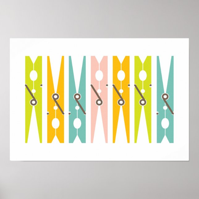 Clothes Pins Retro Color Laundry Room Art Poster (Front)