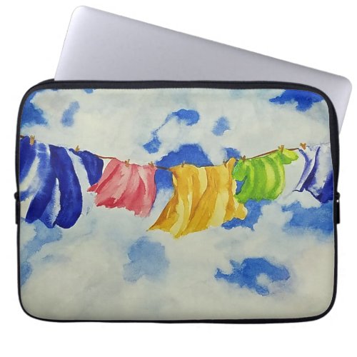 Clothesline Art Bright Colored Laundry Laptop Sleeve
