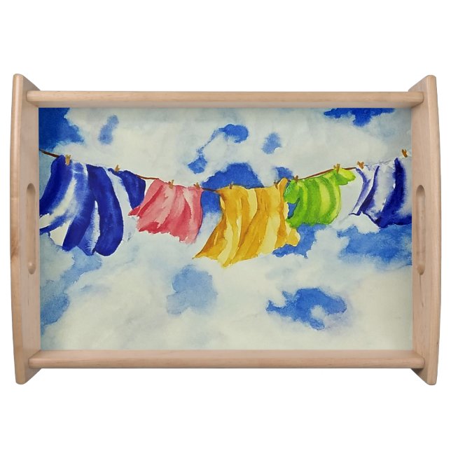 Clothesline Art Bright Colored Laundry Serving Tray (Front)