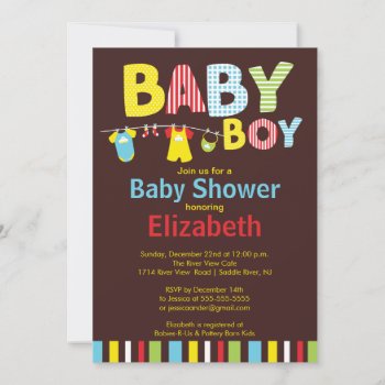 Clothesline Baby Boy Baby Shower Invitations by celebrateitinvites at Zazzle