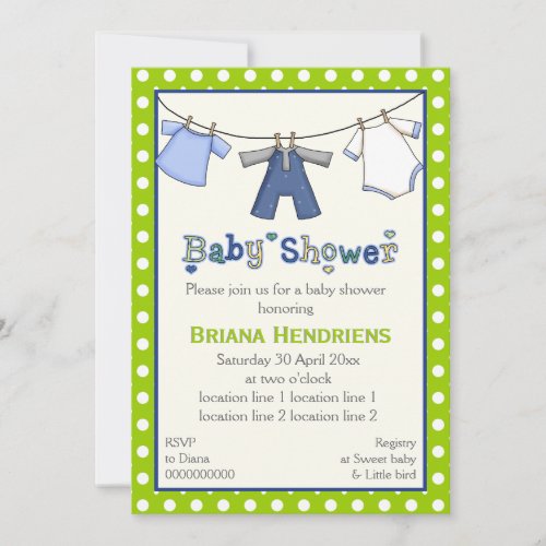 Clothesline baby boy shower personalized custom invites