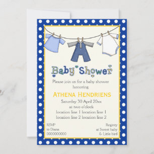 Clothesline baby boy shower personalized invitation