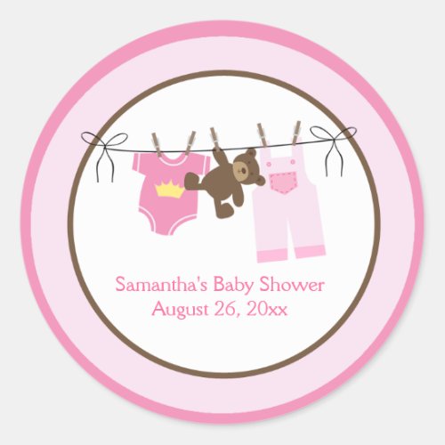 Clothesline Baby Girl CIRCLE Custom Favor Stickers
