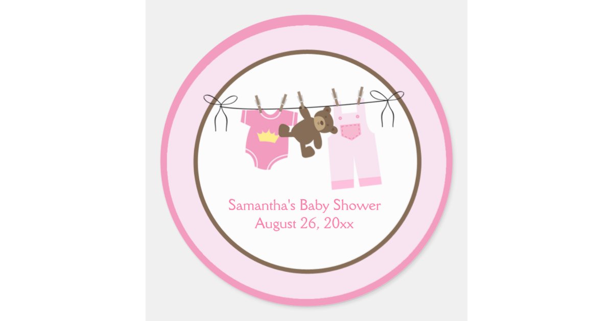 Clothesline Baby Girl Circle Custom Favor Stickers Zazzle Com