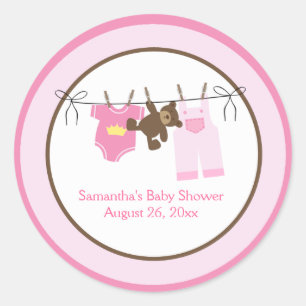 Clothesline Baby Girl CIRCLE Custom Favor Stickers