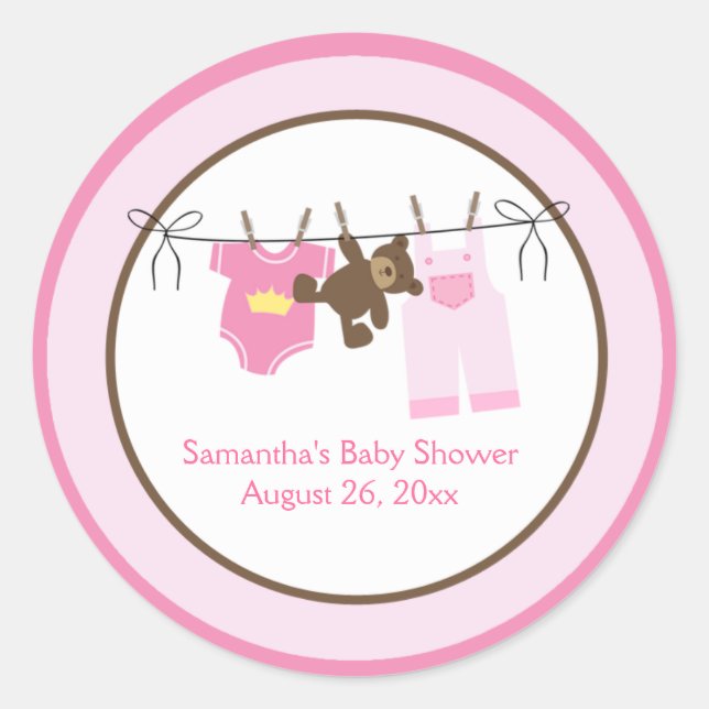 Clothesline Baby Girl CIRCLE Custom Favor Stickers (Front)