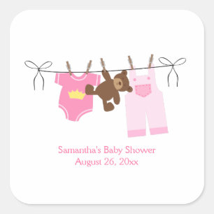 Clothesline Baby Girl SQUARE Custom Favor Stickers
