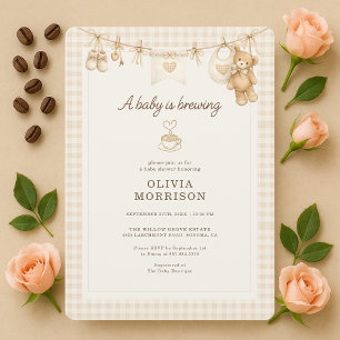 Clothesline Baby is Brewing Coffee Baby Shower Invitation