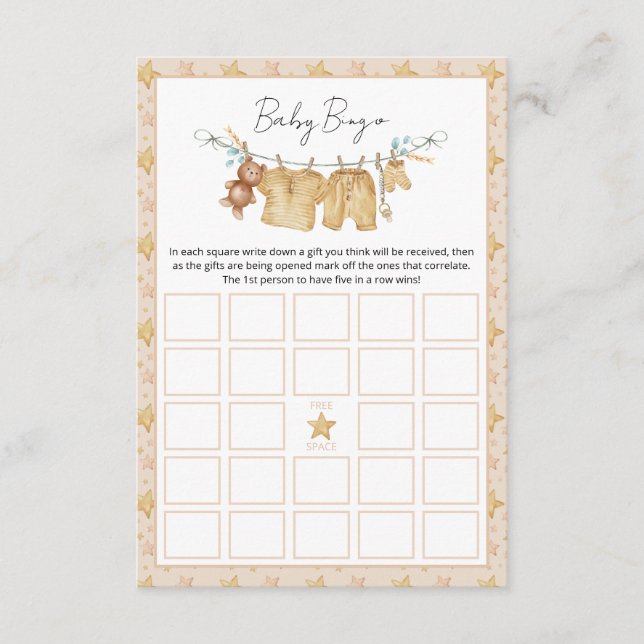 Clothesline Baby Shower Bingo Game Card (Front)
