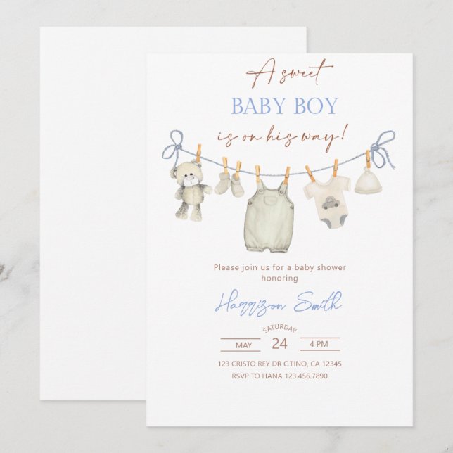 clothesline baby shower invitation (Front/Back)