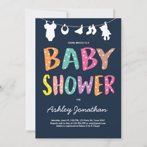 Clothesline Baby Shower invitation Baby clothes