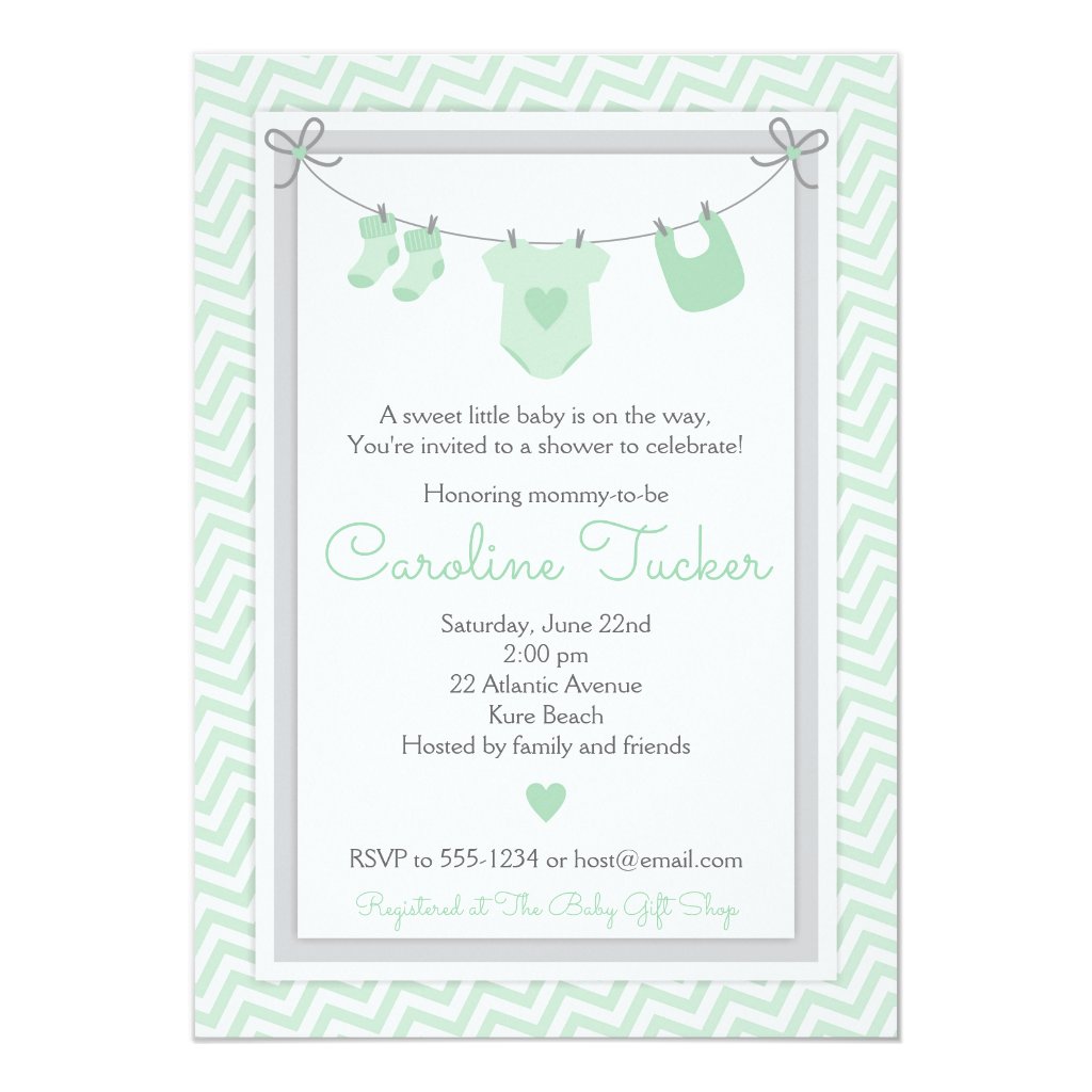 Clothesline Baby Shower Invitation green and gray