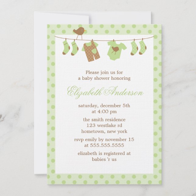 Clothesline Baby Shower Invitations (Front)