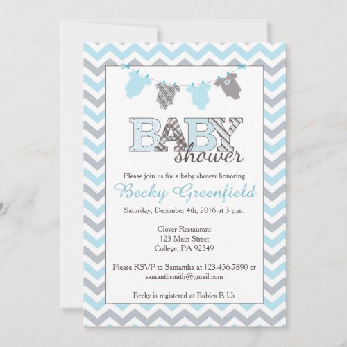 Clothesline Baby Shower Invitations for a Boy