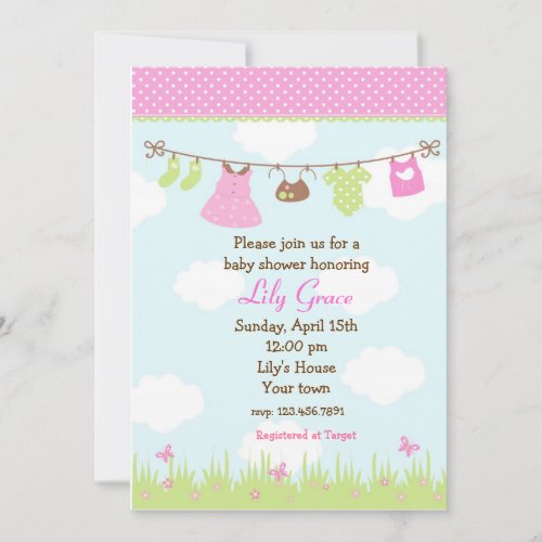 Clothesline Baby Shower Invitations Girls
